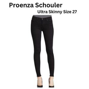 Proenza Schouler PS-J5 Ultra-Skinny Denim Jeans, Black Distressed. Size 27.